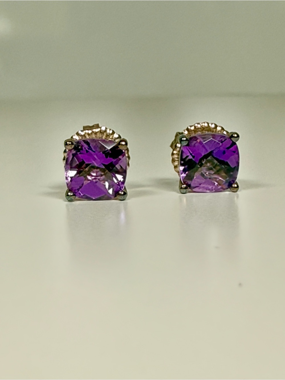 JAI Sterling Silver Cushion Cut Amethyst Stud Earrings 925